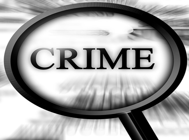 Black magnifier focusing on the word crime