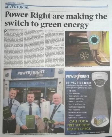 Power Right Ltd. team featured in Sligo weekender newspaper article announcing the switch to green energy solutions